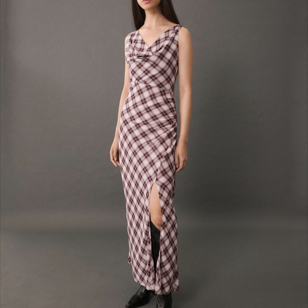 Mango Plaid Sleeveless Maxi Dress Size 6 NWOT.